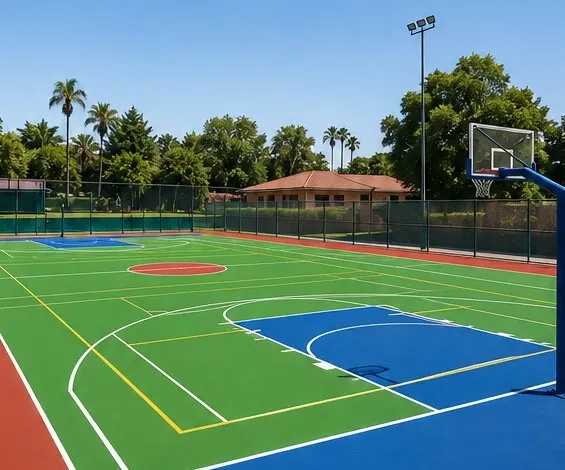 Outdoor multi-sport court marked for several games