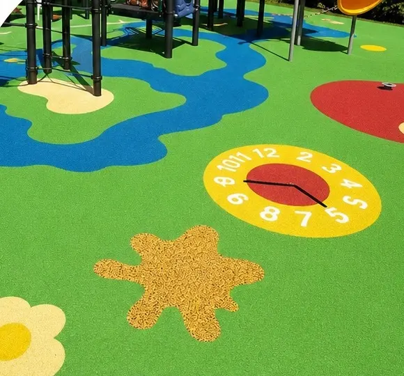 Colourful EPDM rubber safety surface in a play area